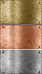 metal plates set including bronze (copper), gold (brass) and alu