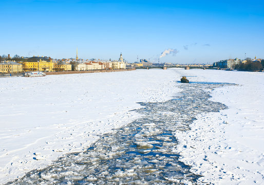 Icebreaker on Neva river. St,-Petersburg. Russia