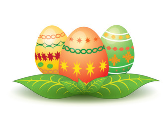 Easter eggs on leaves