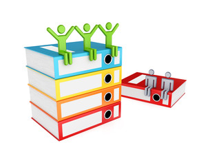 3d small people and colorful folders.