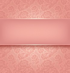 Lace background, pink ornamental fabric textural. Vector eps 10