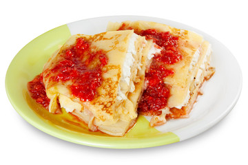 pancake with cheese and raspberry jam