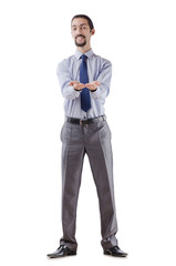 Businessman pushing away virtual obstacles