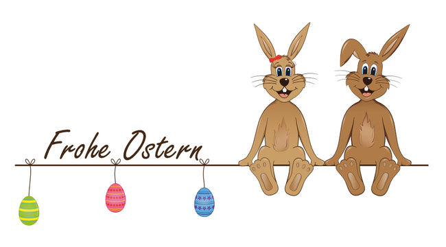 Osterkarte - Frohe Ostern - sitzende Osterhasen