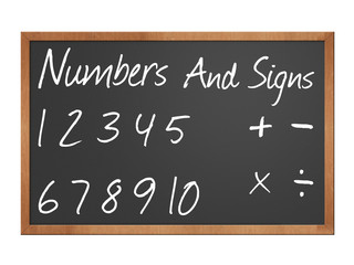 numbers and signs on blackboard