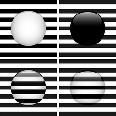 Set of Four Glass Circle Black and White Stripes