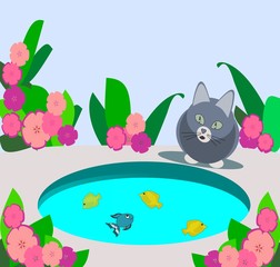 Cat sitting in a garden