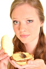 hungry girl with burger with cockroach