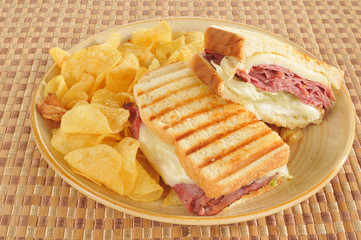 Grilled roast beef and swiss cheese sandwich