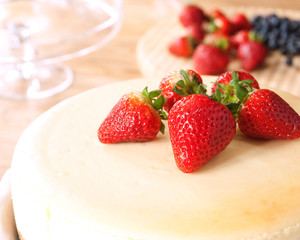 cheesecake topped with strawberries