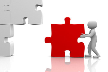 3d man building a 3d puzzle