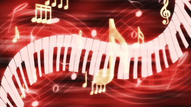 Music Notes and Keys Deep Red Looping Animated Background