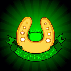 Horse-shoe having on ribbon with cauldron