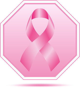 Pink Breast Cancer Ribbon with Stop Sign
