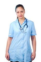 Young pretty smiling woman doctor with stethoscope