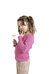 Girl with a lollipop, isolated on white background