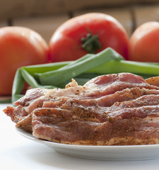 Fresh raw pork with fresh, vegetables.