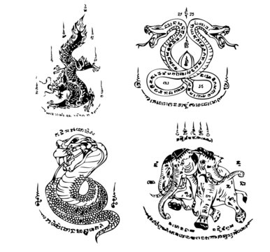 Thai Tattoo Ancient. Vector template