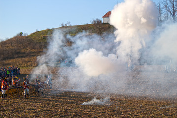Fototapeta premium History fans in military costumes, Austerlitz