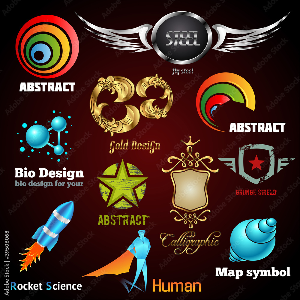 Poster collection of glossy and 3d vector icons