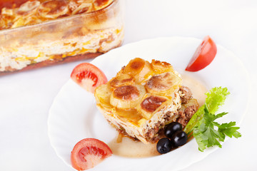 Moussaka - casserole of minced meat and vegetables