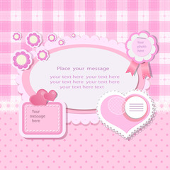 Pink background with scrapbook elements in vintage stile.