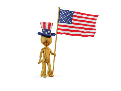 3d small person with American flag.
