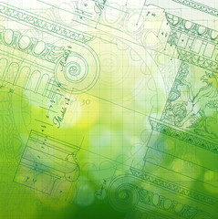 Blueprint - ionic architectural order & green background