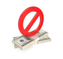 Red stop symbol and dollar packs.