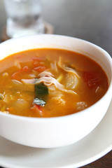 Tom Yum soup Thai traditional spicy prawn soup with noodle
