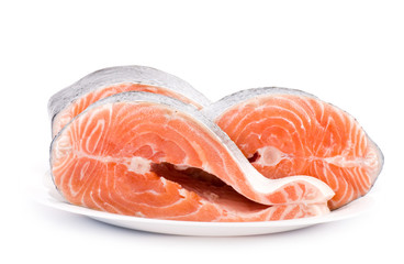 Piece of a salmon on a white background