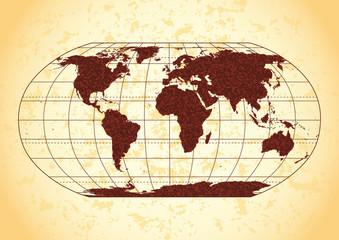 Retro world map with grunge paper background