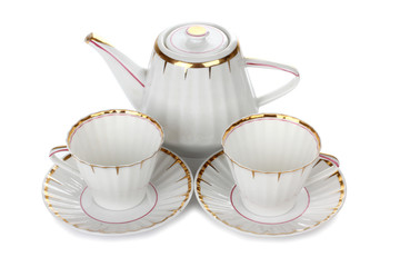 Tea kettle and two cups
