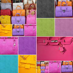 colorful fine leather handbags collage