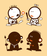 Set of prehistoric funny people icons