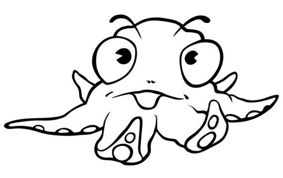 Little Octopus - Black and White Cartoon Illustration