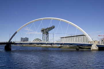 Glasgow waterfront with squinty bridge