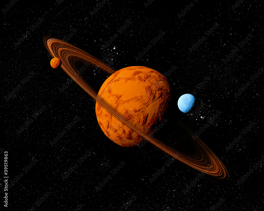 Wall mural planet with ring and moons. abstract background of deep space. i