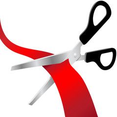 Scissors cut red grand opening ribbon