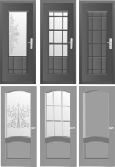 six grey doors isolated on white