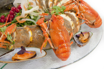 delicious sturgeon with crayfish