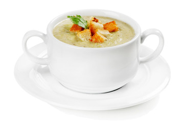 Creamy soup with croutons