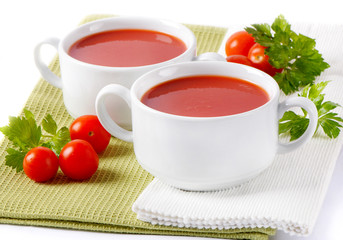 Tomato soup on white background
