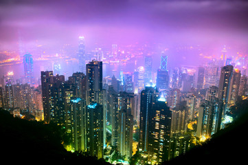 Naklejki  Hongkong Nocny widok