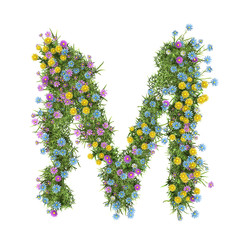 Letter M, flower alphabet isolated on white