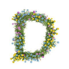 Letter D, flower alphabet isolated on white