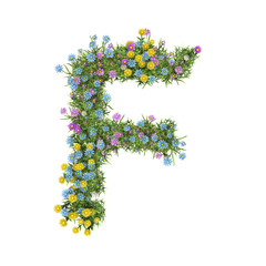 Letter F, flower alphabet isolated on white