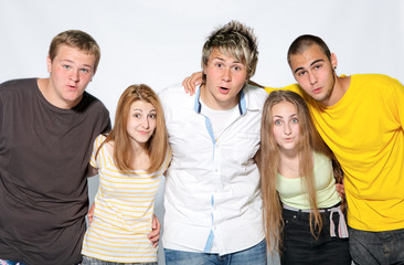 Happy young people on white background