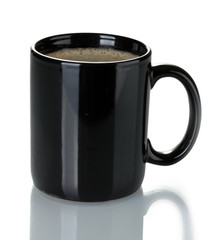 black cup of coffee isolated on white