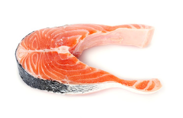 fresh salmon steak isolated on white